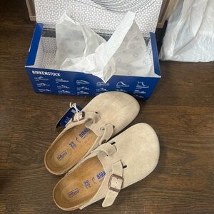 Birkenstock Taupe Suede Soft Bed Boston Clog size 39